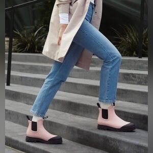 Everlane Pink & Black Chelsea Rain Boots